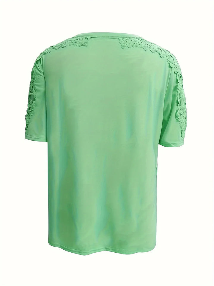Ancuta - Elegante Verano Manga Corta Camiseta Con Encaje
