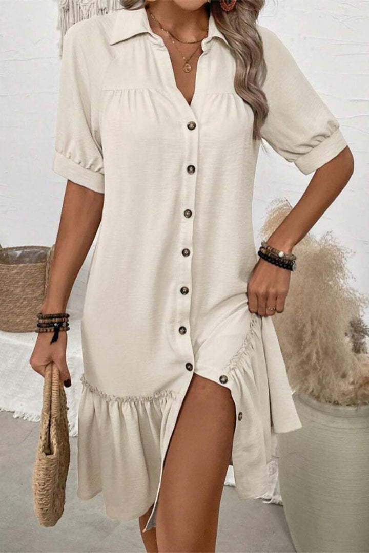Beatriz - Elegante Volante Vestido Con Botón