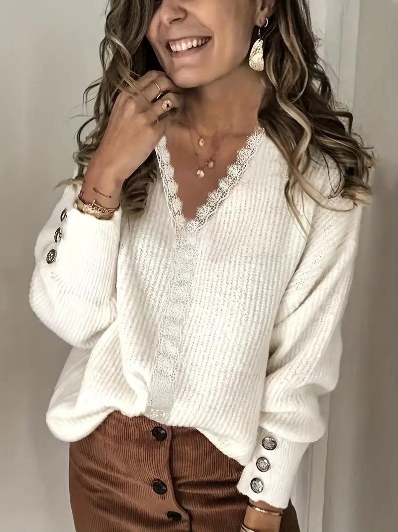Rozelyn - Elegante jersey De Cuello En V Con Tejido De Trenzado