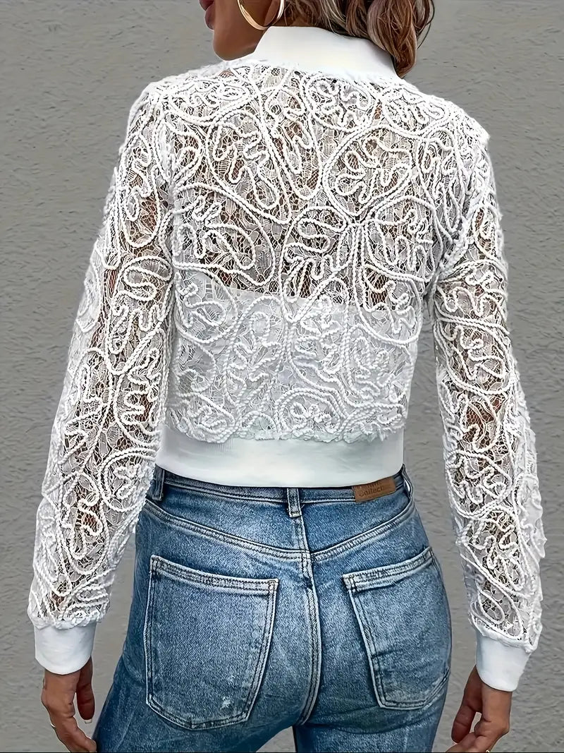 Andrina - Chaqueta Corta Elegante Con Encaje y Cremallera