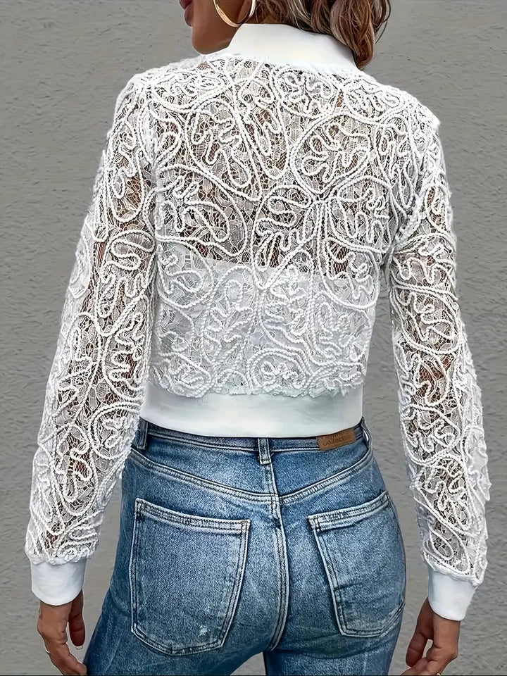 Andrina - Chaqueta Corta Elegante Con Encaje y Cremallera