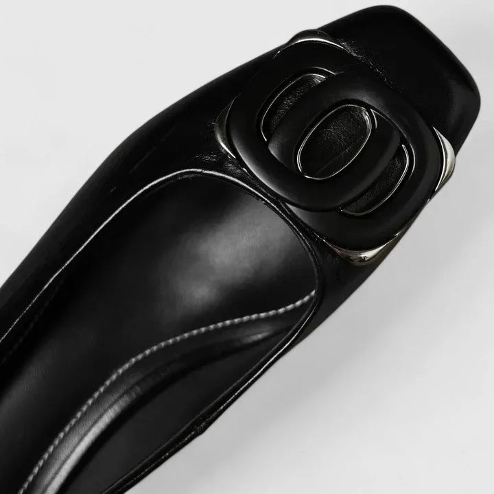 Antia - Elegantes Zapatos Planos Con Puntera Cuadrada Hebilla y Tacón Bajo