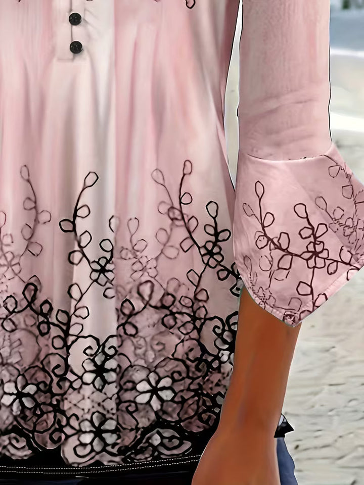 Mesley - Blusa De Manga Media Con Estampado Floral Y Ribete De Volantes