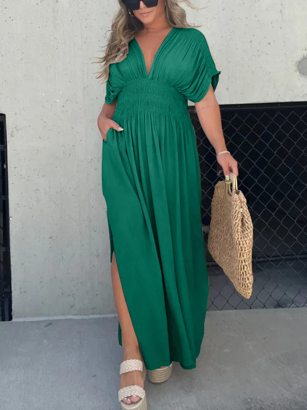 Neisya - Vestido Largo Maxi con Cuello en V y Abertura