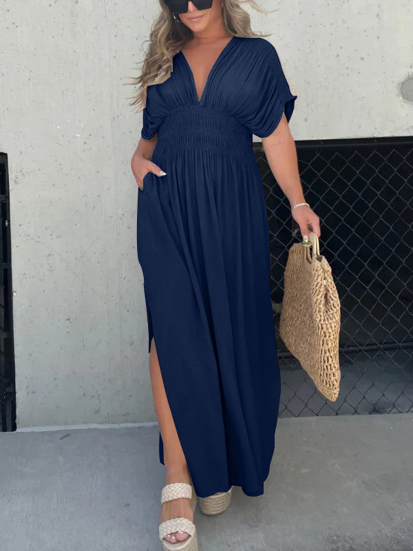 Neisya - Vestido Largo Maxi con Cuello en V y Abertura