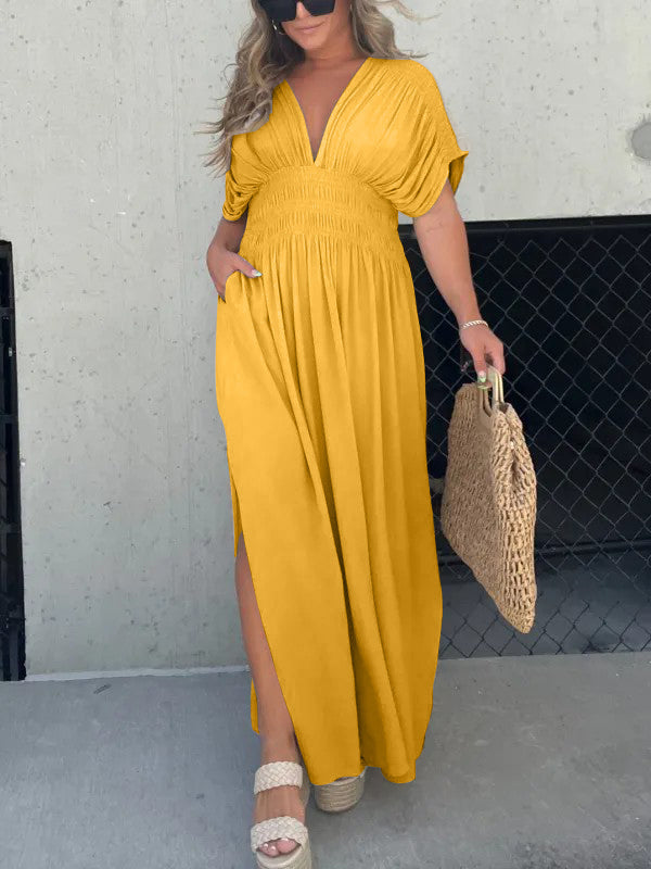 Neisya - Vestido Largo Maxi con Cuello en V y Abertura