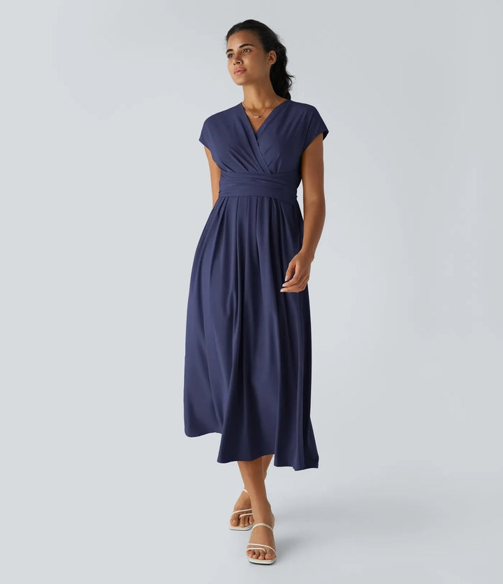 Wilhelmine - Elegante Vestido Cruzado De Cintura Alta