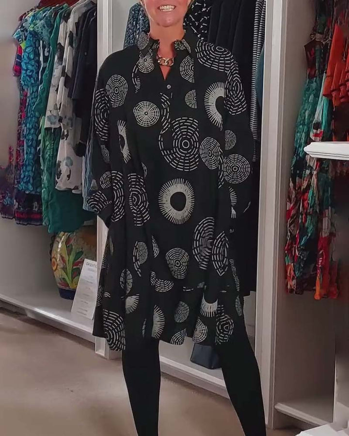 Marina - Vestido Camisero De Manga Larga Con Estampado Circular