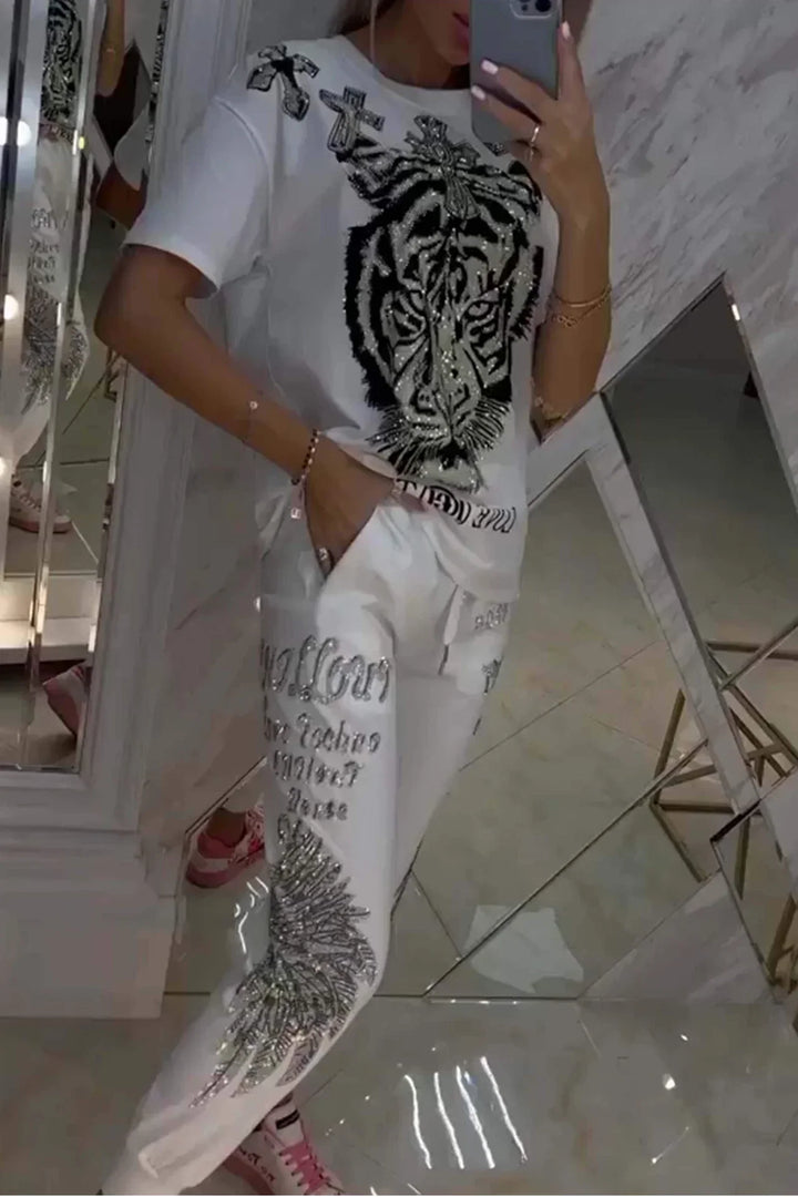 Quinzella - Conjunto de Top y Pantalones Estampados a la Moda