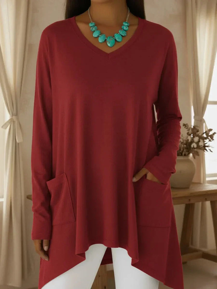 Boglarka - Jersey Holgado Con Cuello En V y Bajo Irregular