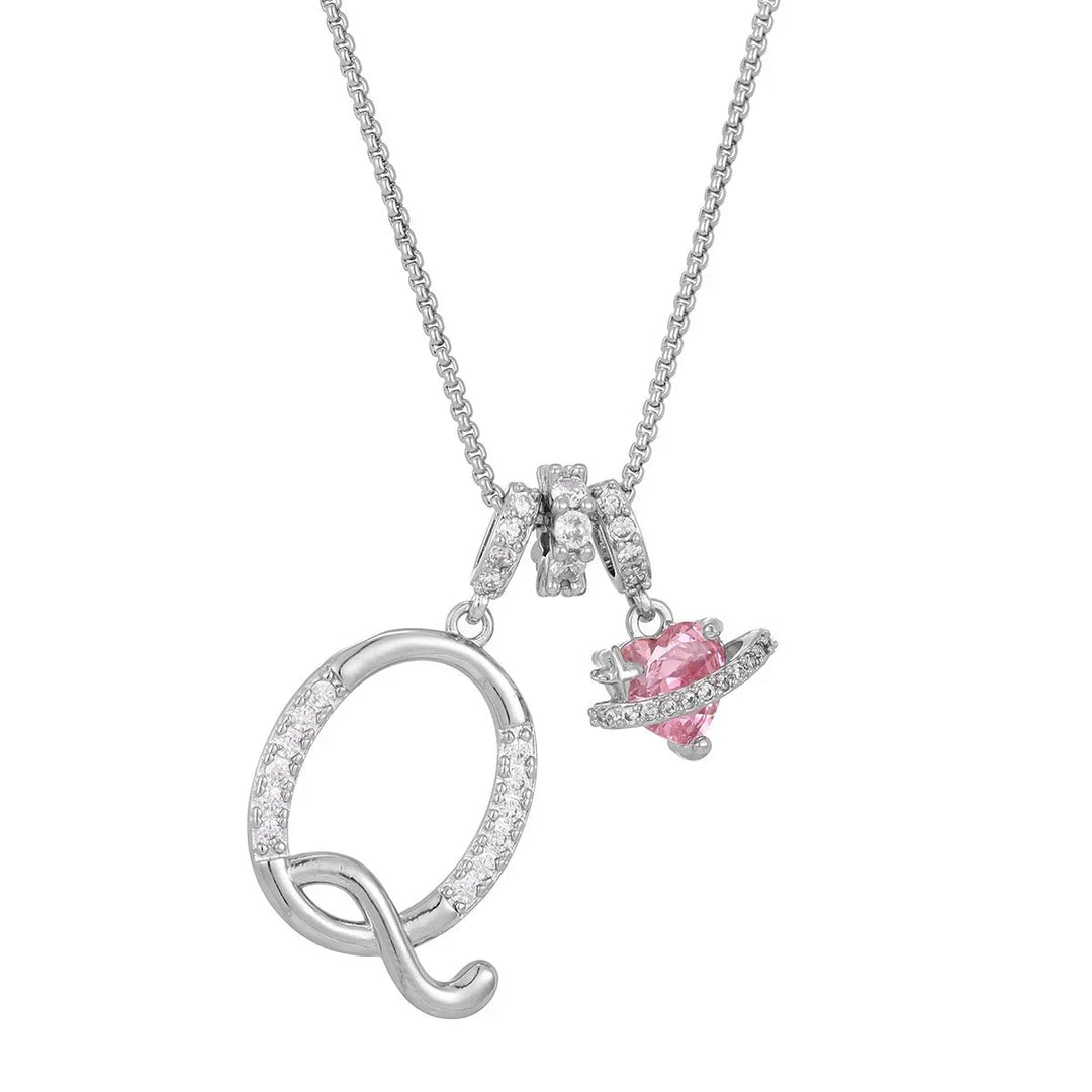 Nerute - Collar Con Inicial y Colgante de Corazón Rosa