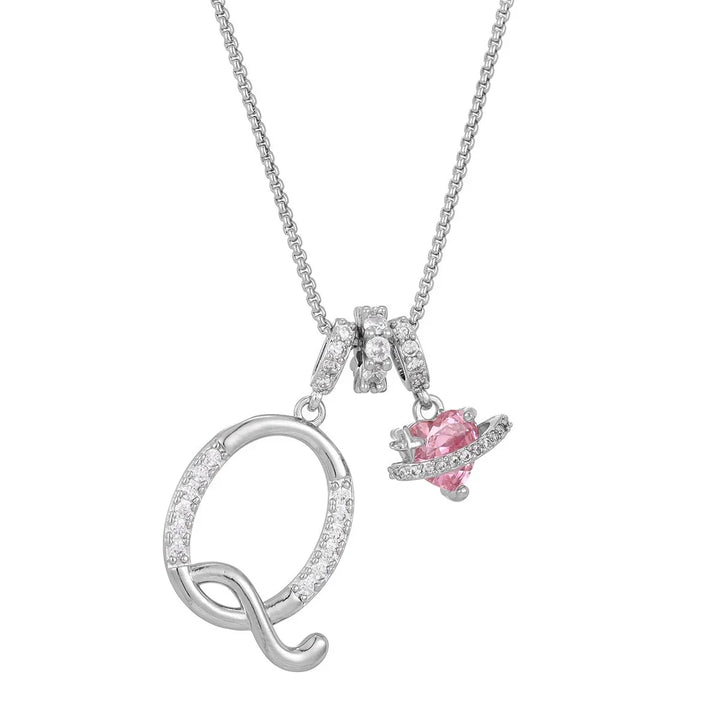 Nerute - Collar Con Inicial y Colgante de Corazón Rosa