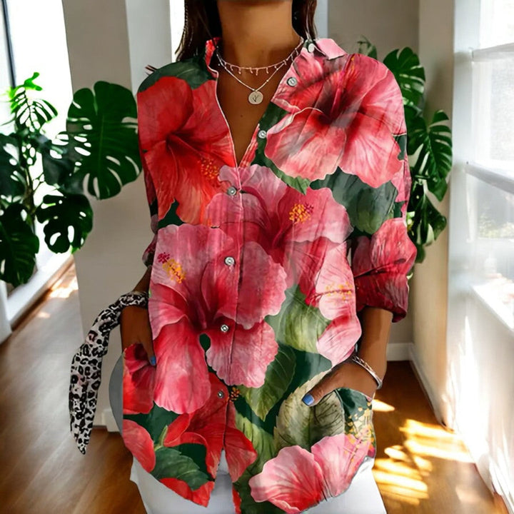 Elira - Camisa vintage de Manga Larga con Botones y Estampado Floral