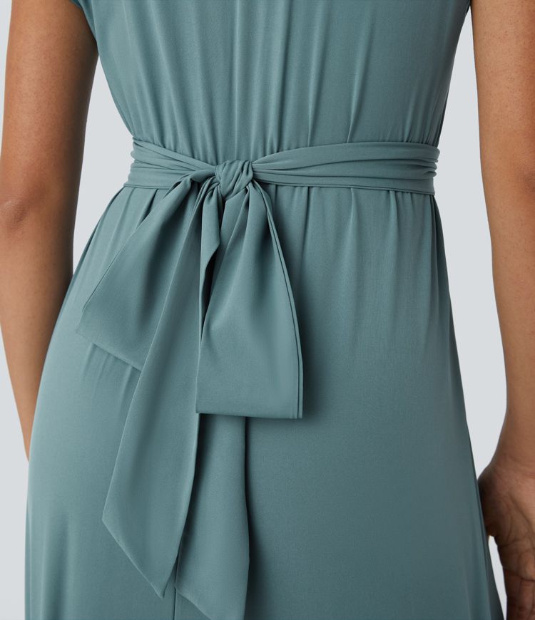 Wilhelmine - Elegante Vestido Cruzado De Cintura Alta