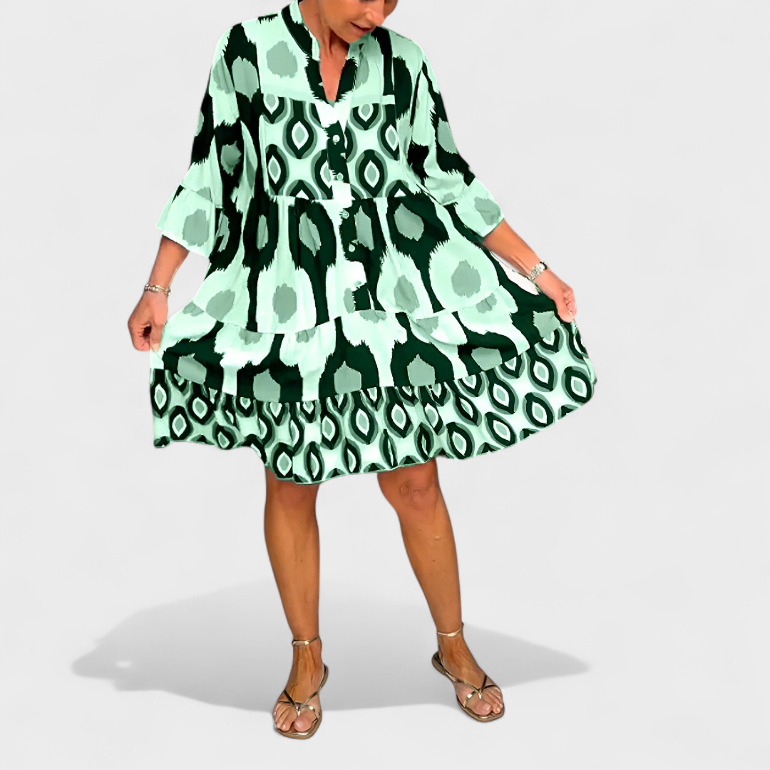 Suciana - Vestido Con Cuello en V y Estampado Boho