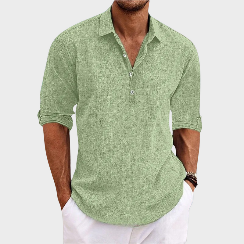 Ehrhard - CamisaI Informal de Manga Larga de Algodón y Lino