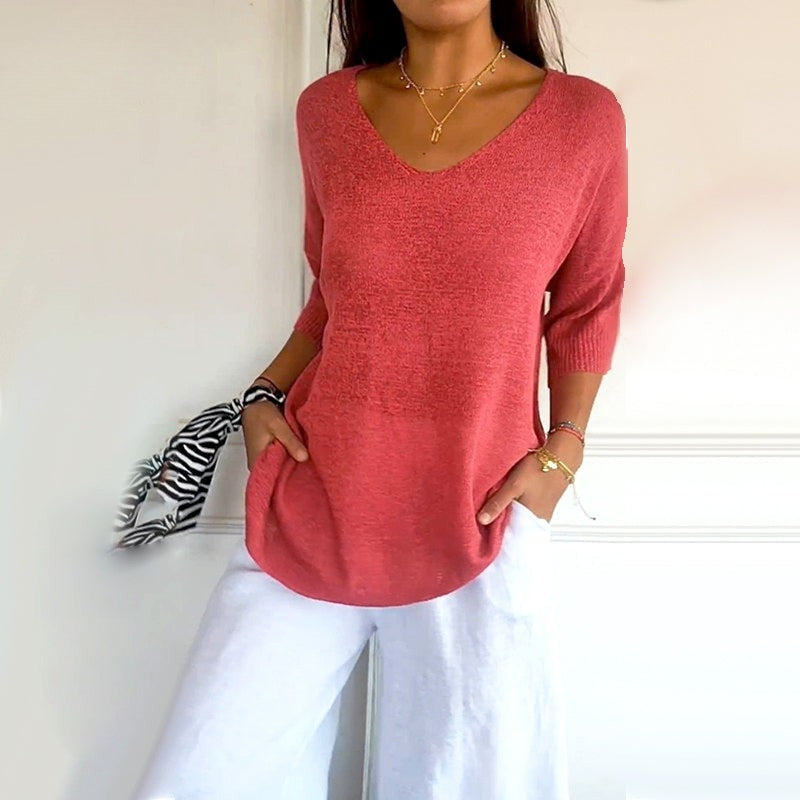 Anjela - Camisa Informal De Punto Con Cuello En V