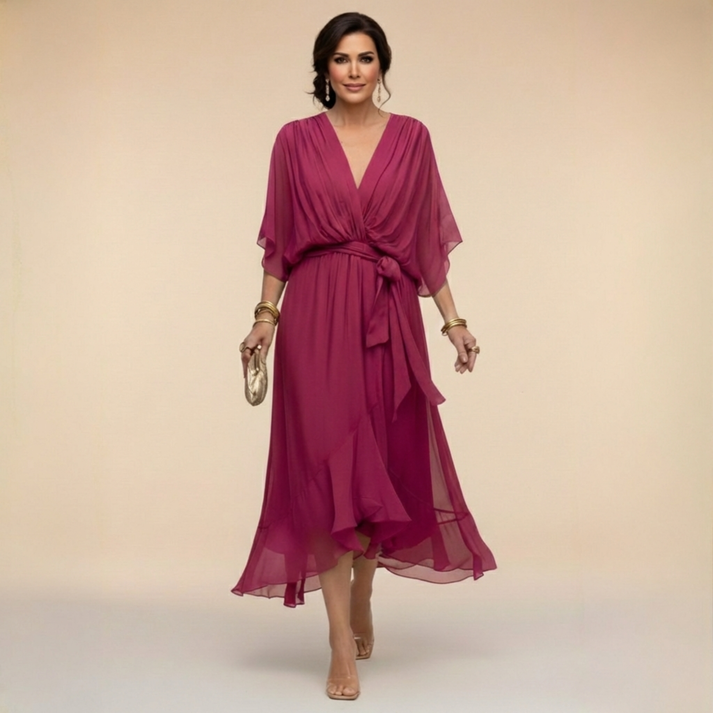 Harshani - Vestido de Gasa Con Cuello en V