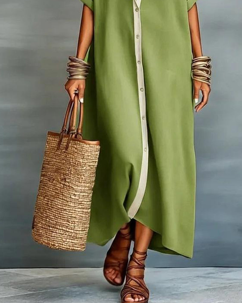 Nerena - Elegante Vestido Camisero Con Cuello En V Drapeado