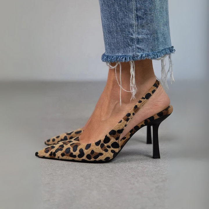 Ania - Zapatos De Tacón Con Punta Afilada y Estampado De Leopardo