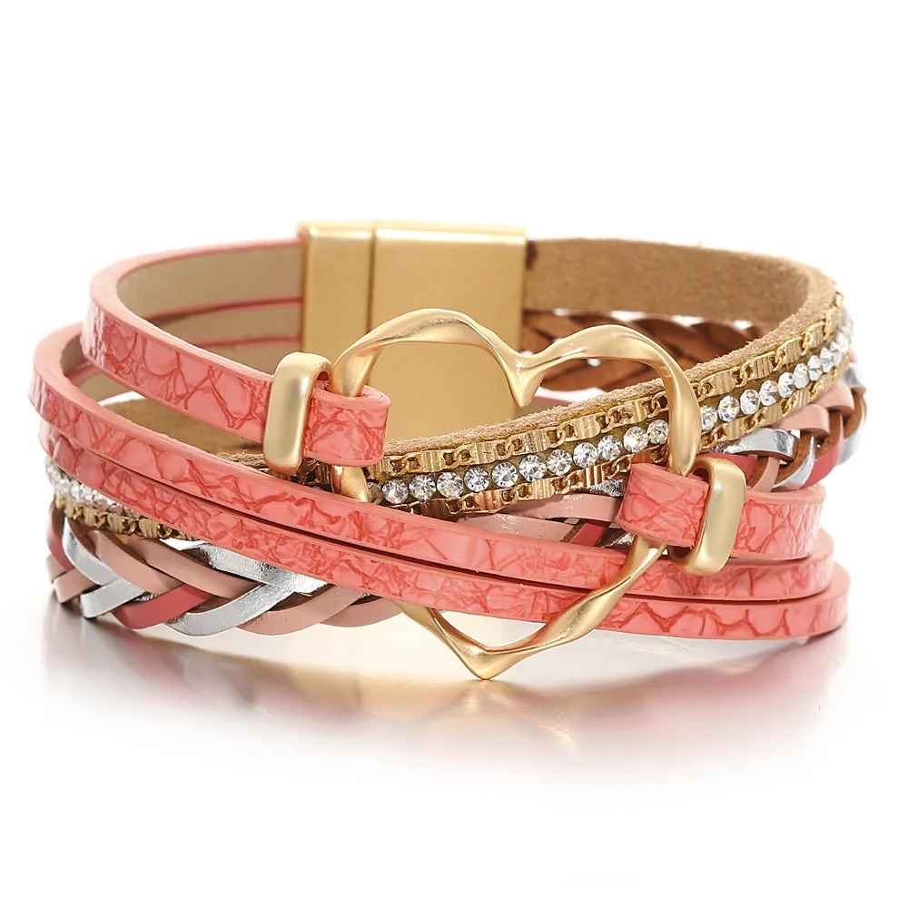Reyn - Pulsera De Cuero en Capas Con Colgante De Corazón