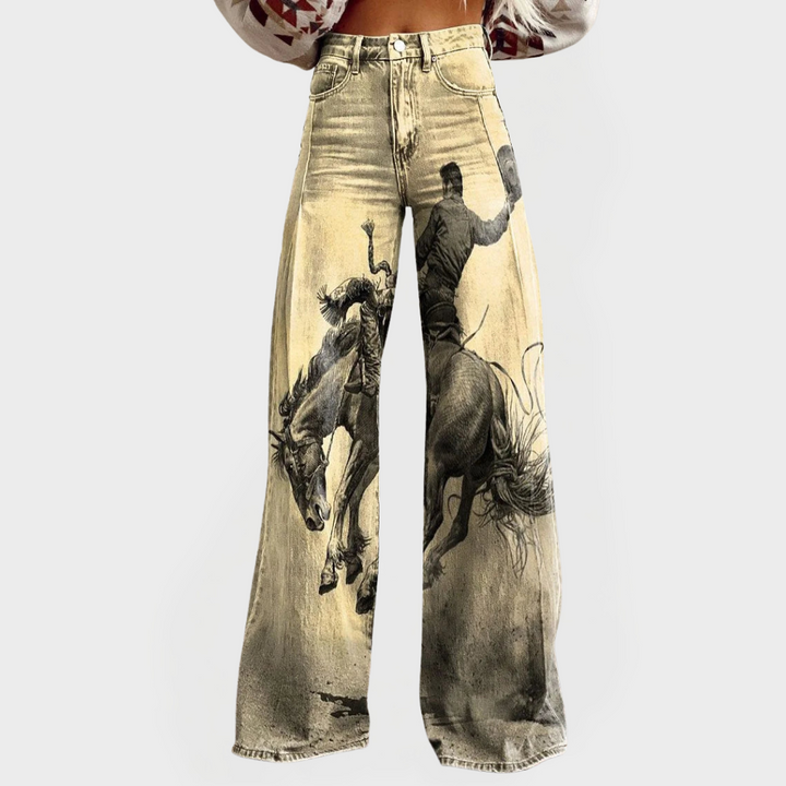 Lottie - Vaqueros de Tiro alto con Estampado Western y corte Ancho