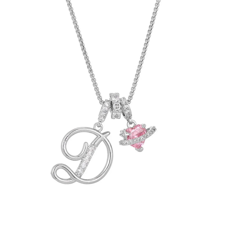 Nerute - Collar Con Inicial y Colgante de Corazón Rosa