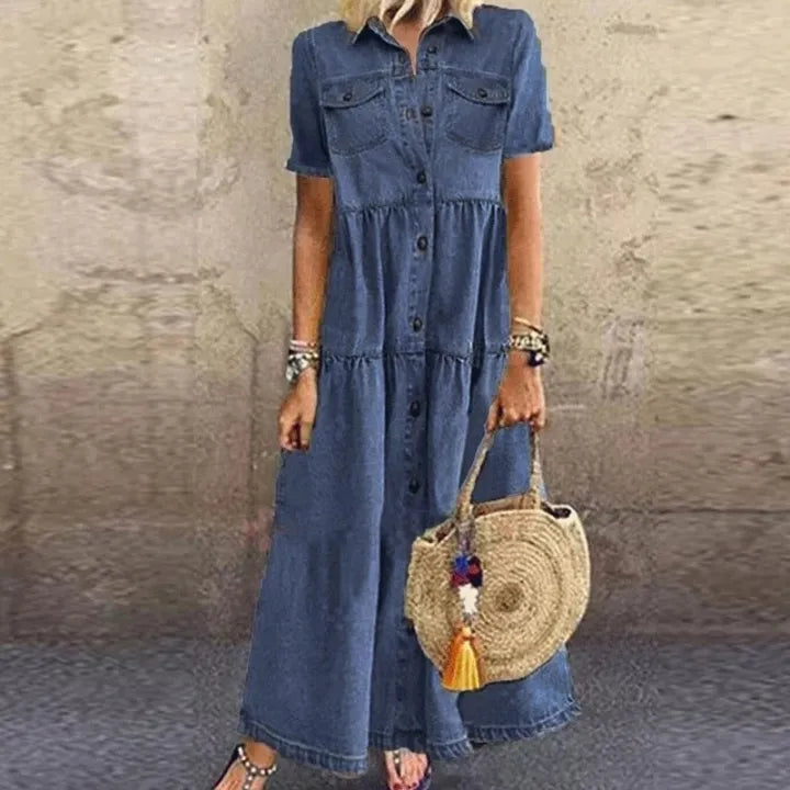 Gudelia - Vestido Informal De Manga Corta Con Bolsillo