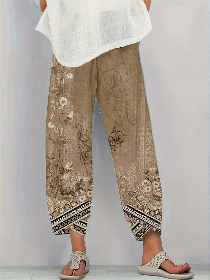 Thimasha - Pantalones Capri Con Estampado Floral Vintage y Cintura Elástica