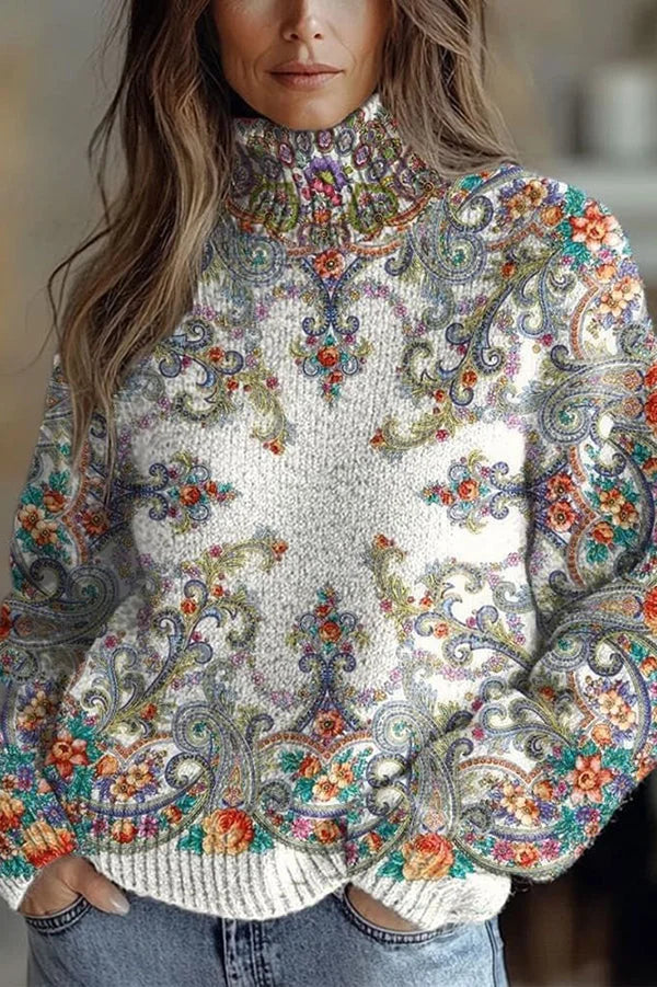 Nijole - Sudadera Floral de Cuello Alto y Manga Larga