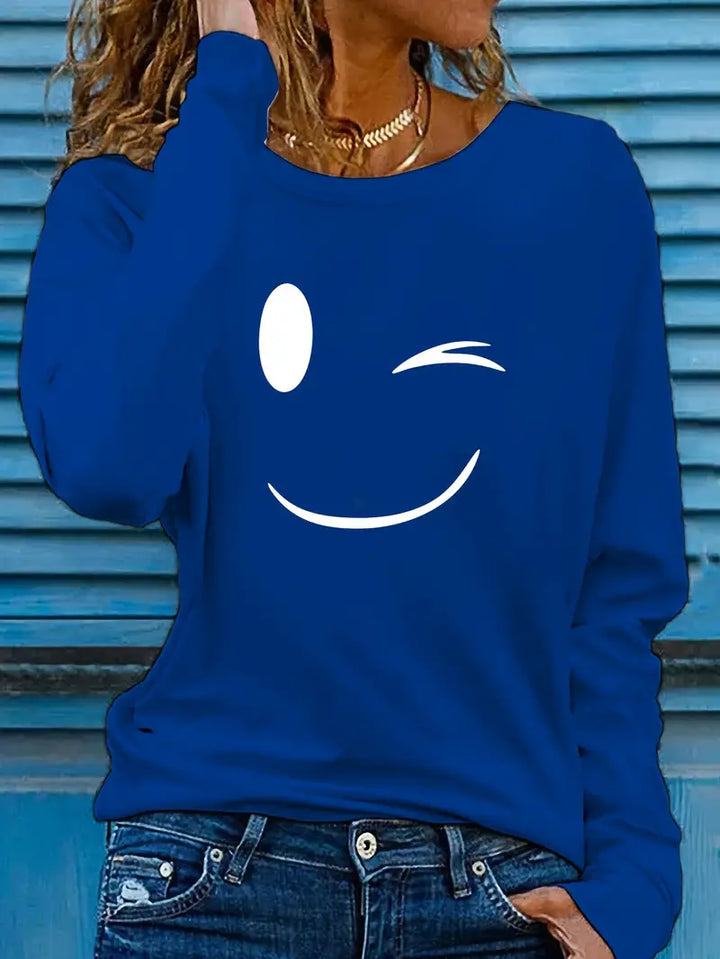 Odalina - Camiseta Informal Con Estampado Sonriente Guiño
