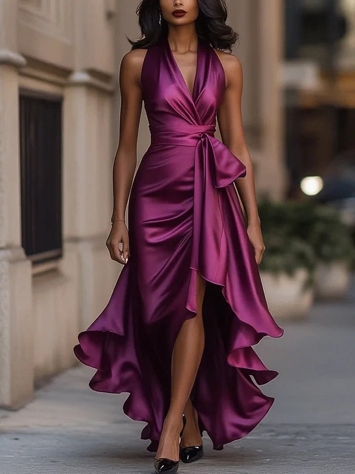 Sharipova - Elegante Vestido Sin Tirantes Con Volantes De Satén
