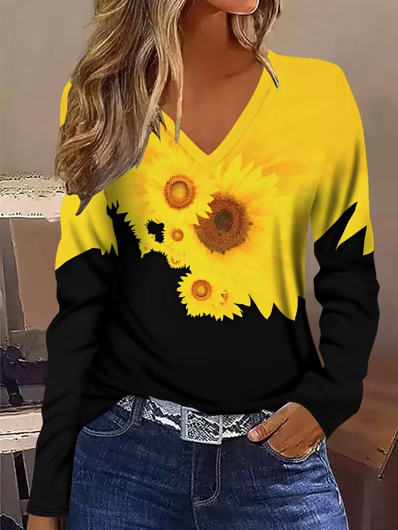 Olina - Camiseta De Manga Larga Con Estampado De Girasoles