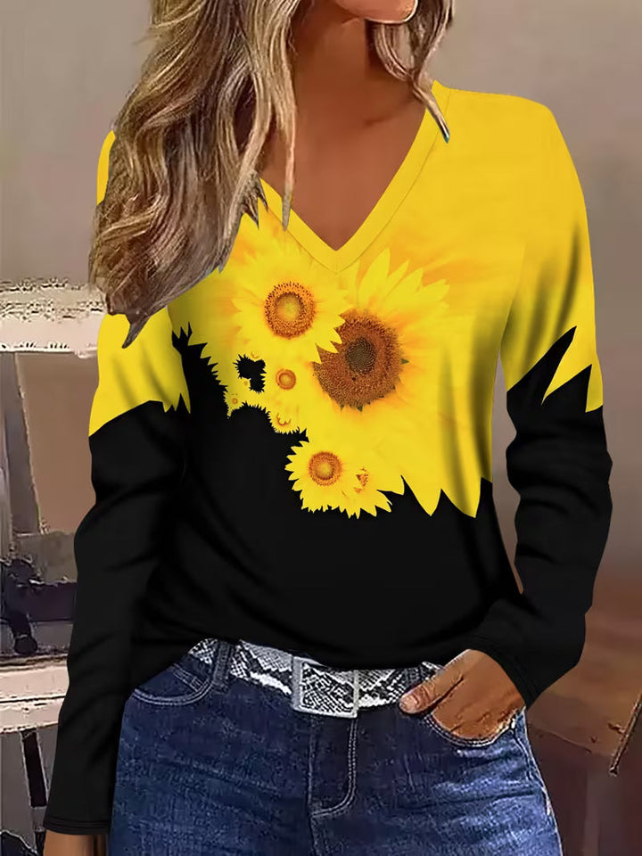 Olina - Camiseta De Manga Larga Con Estampado De Girasoles