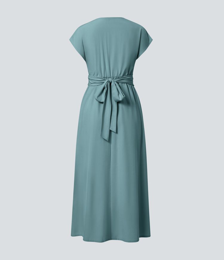 Wilhelmine - Elegante Vestido Cruzado De Cintura Alta
