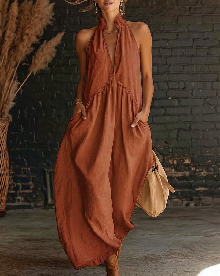 Saorla - Vestido Largo Sin Mangas De Algodón Con Cuello Alto