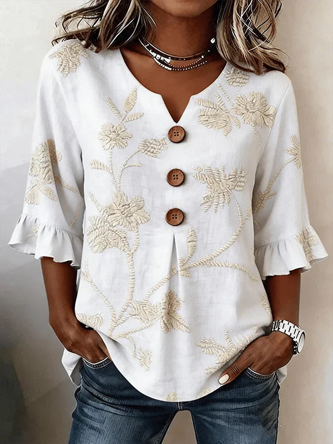 Bisila - Camisa Con Bordado Floral y Mangas Con Volantes