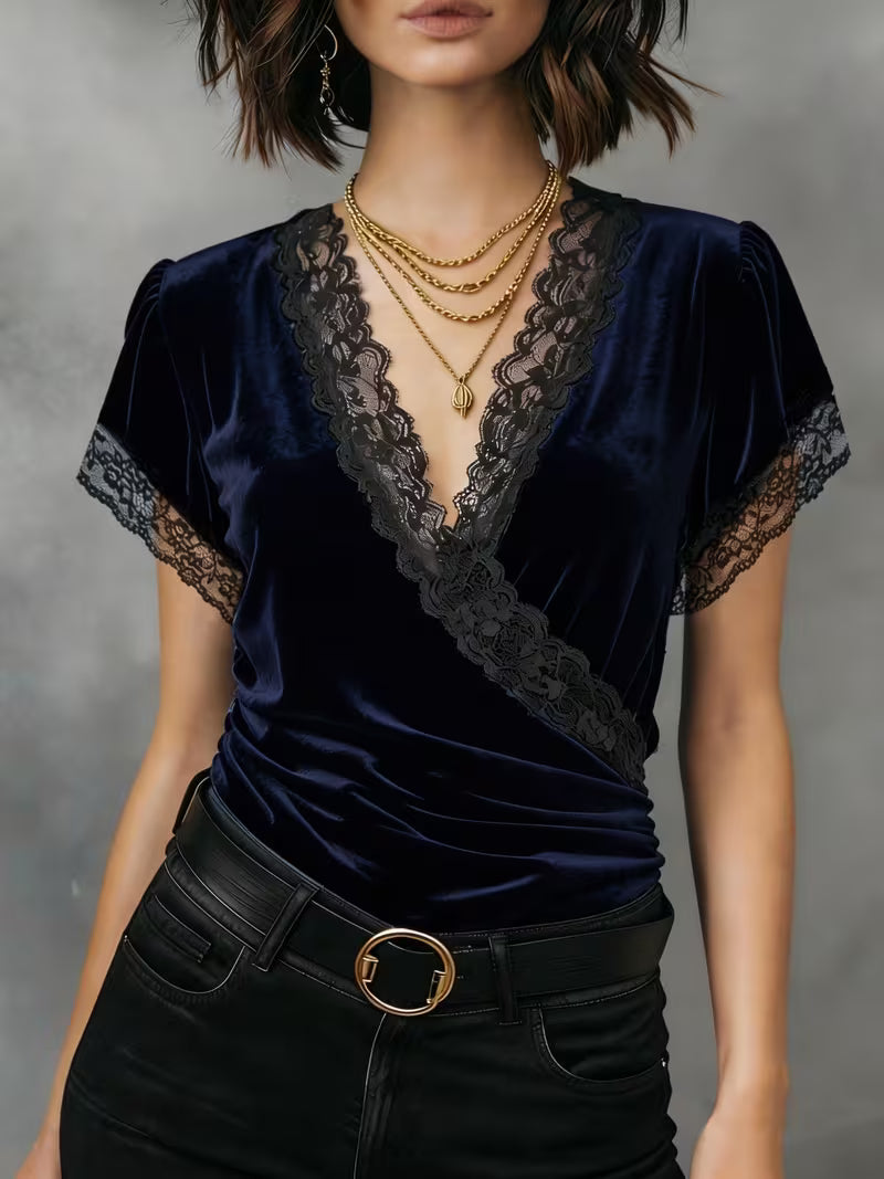 Jalisa - Blusa Vintage De Terciopelo Con Estampado De Cisnes