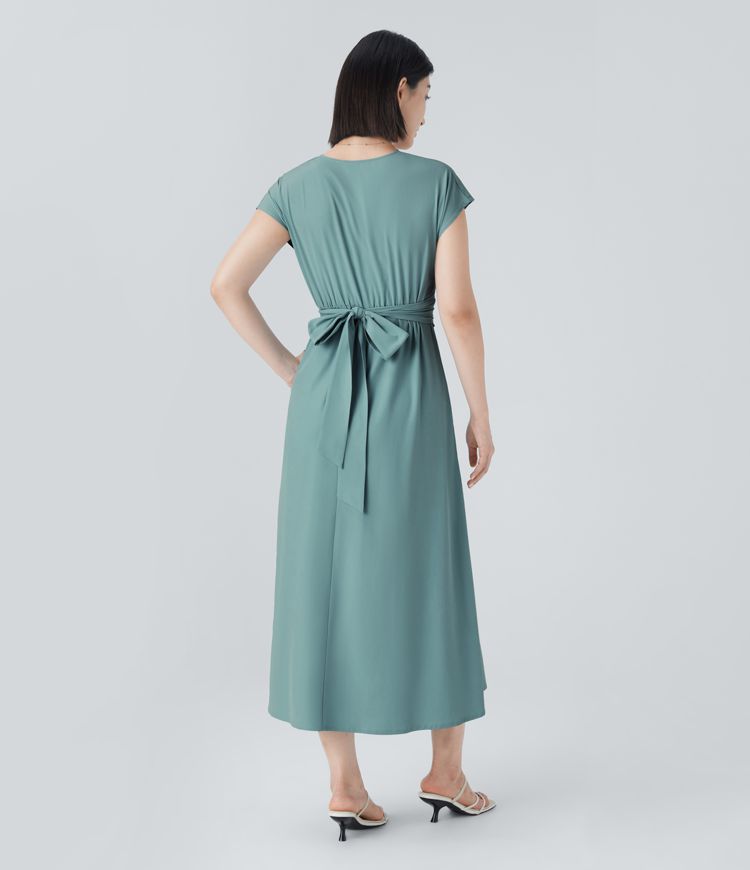 Wilhelmine - Elegante Vestido Cruzado De Cintura Alta