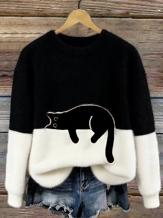 Aiste - Jersey Informal Con Estampado de Gato