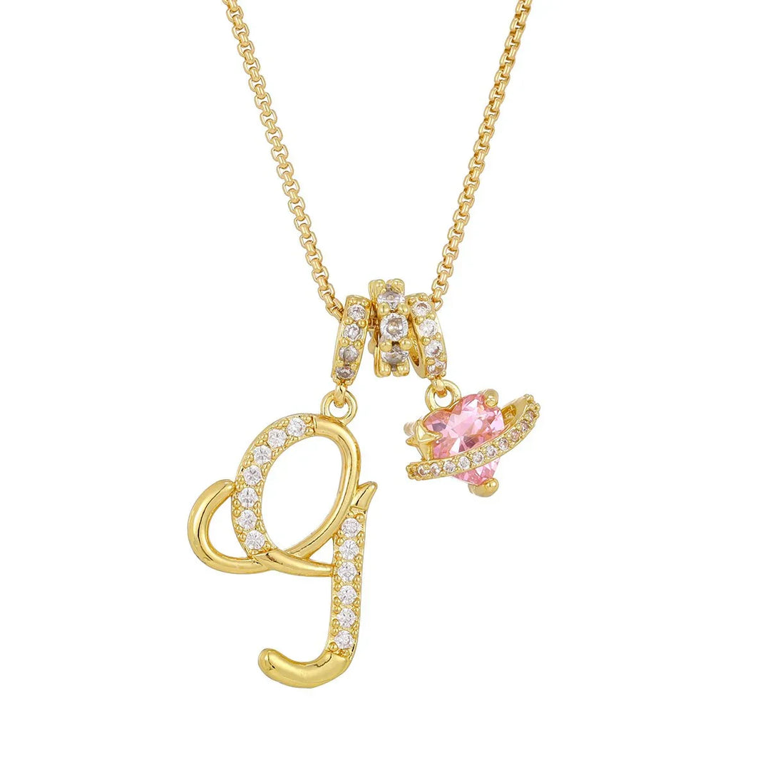 Nerute - Collar Con Inicial y Colgante de Corazón Rosa