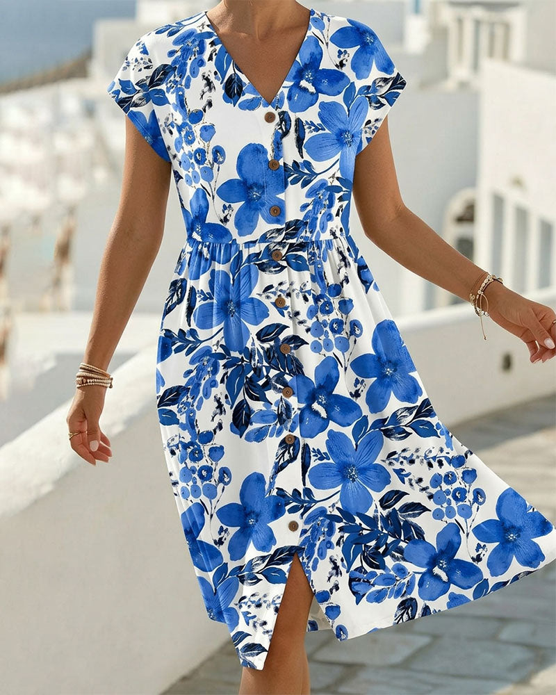 Sinera - Vestido Estampado Floral De Manga Corta