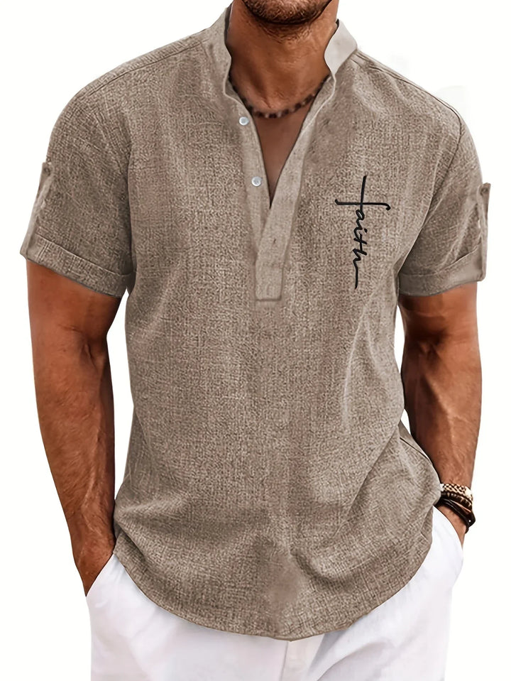 Elliott - Elegante Manga Corta Camisa Con Cuello Alto