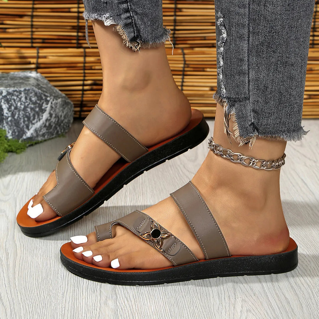 Fantine - Sandalias De Cuero Con Anilla en La Punta Cómodas Y De Estilo Informal