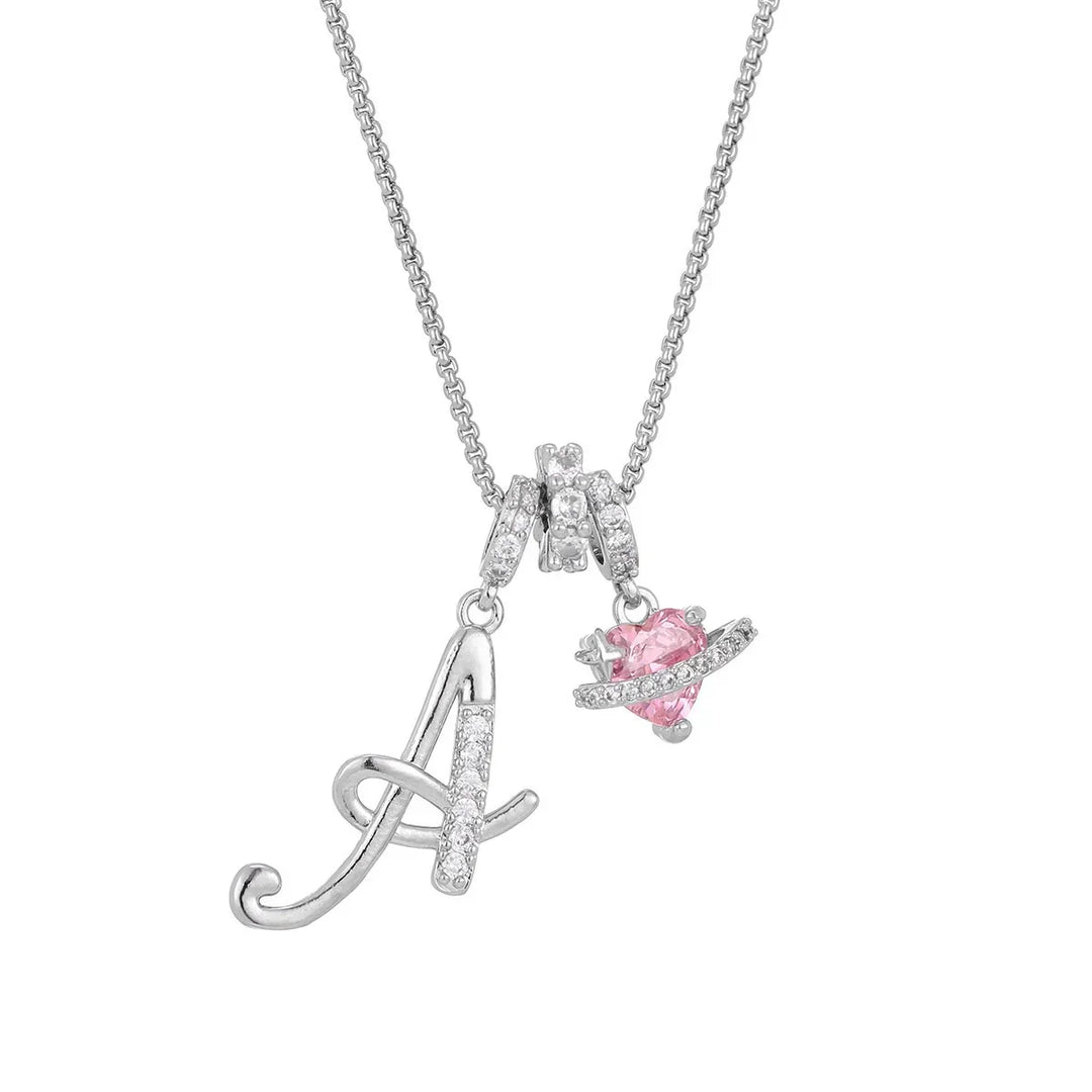Nerute - Collar Con Inicial y Colgante de Corazón Rosa
