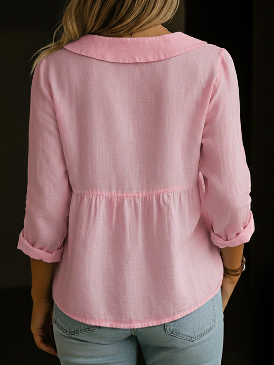 Neveni - Blusa de Manga Larga Con Botones