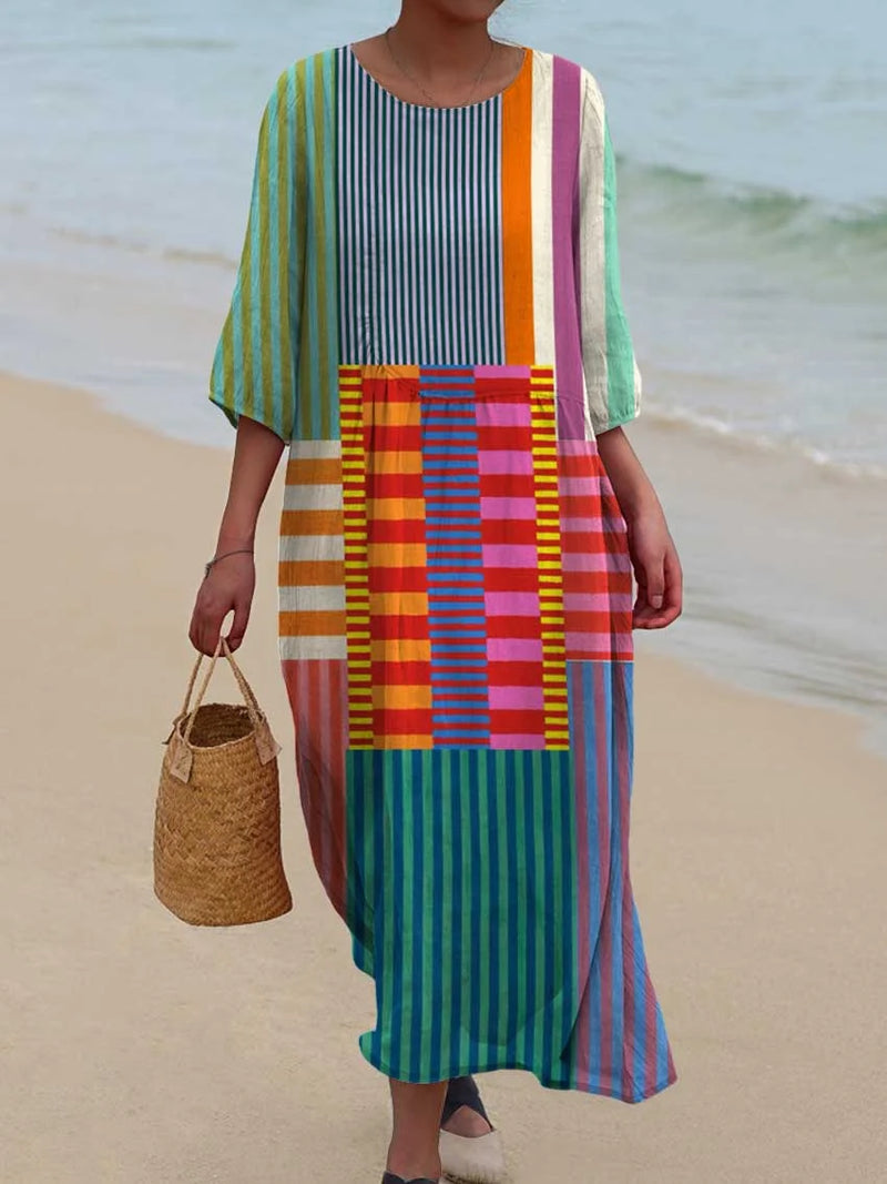 Slavko - Vestido de Algodón con Estampado Geométrico Vintage