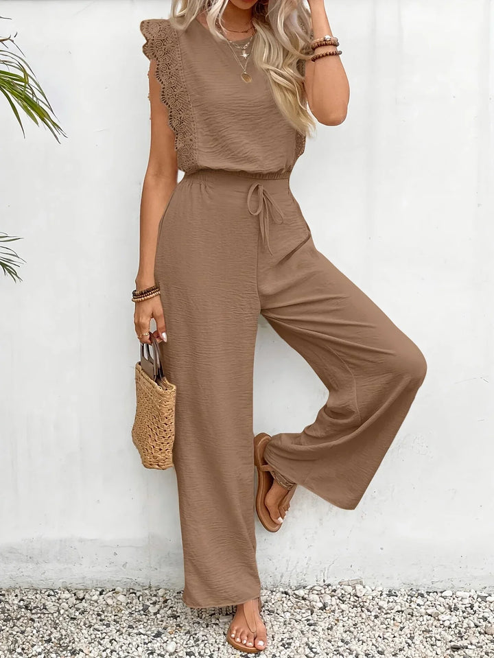 Ziva - Top Elegante De Encaje y Pantalón Ancho