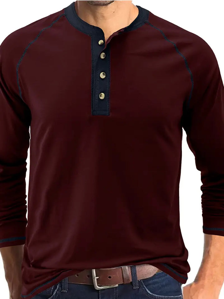 Sharma - Camisa Henley De Manga Larga y Cuello Redondo