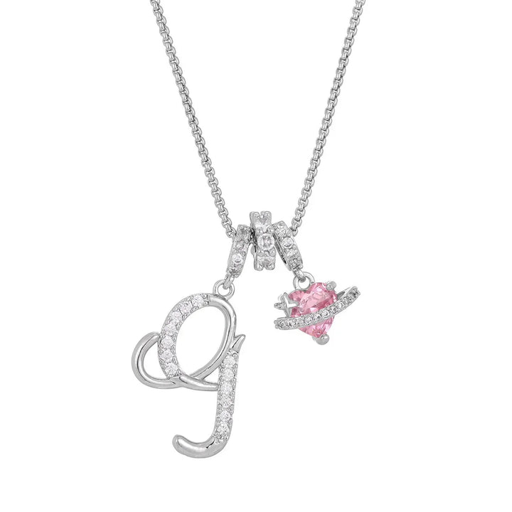 Nerute - Collar Con Inicial y Colgante de Corazón Rosa